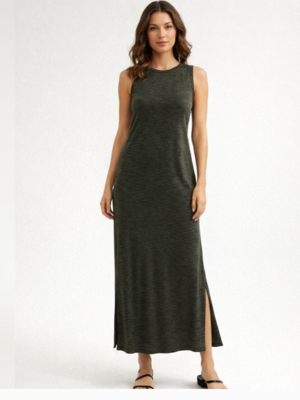 Nicole Miller Olive Green Sleeveless Maxi Dress